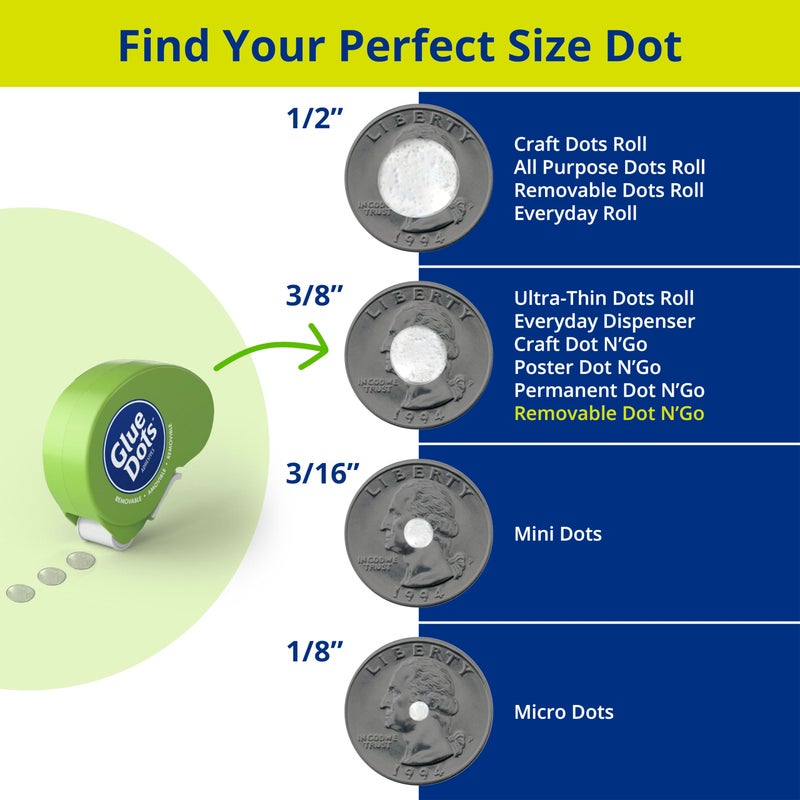 Glue Dots نقاط الغراء، نقاط قابلة للإزالة، موزع Dot N' Go، مزدوج الجوانب، 3/8 بوصة، 0.38 بوصة، 1200 نقطة، شريط غراء للحرف اليدوية، نقاط لاصقة، بديل الغراء السائل، شفاف، 6 عبوات - Image 4